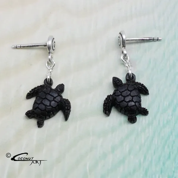 Pair Front & Back Earrings 'Turtle-Seahorse' Coconut